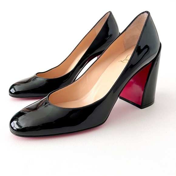 New CHRISTIAN LOUBOUTIN || Miss Sab Black Patent
Leather Block Heel Pumps EU 38 - Picture 2 of 15